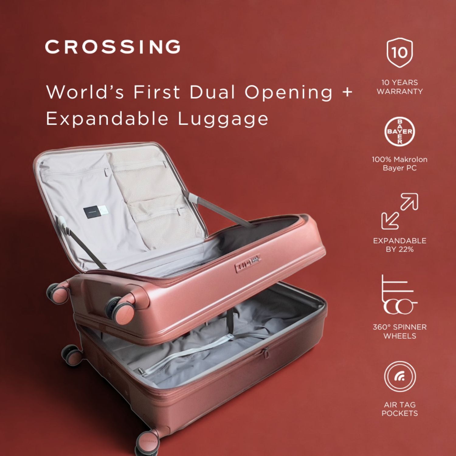 CROSSING INVI 20" Carry On Expandable Luggage With Front & Middle Access