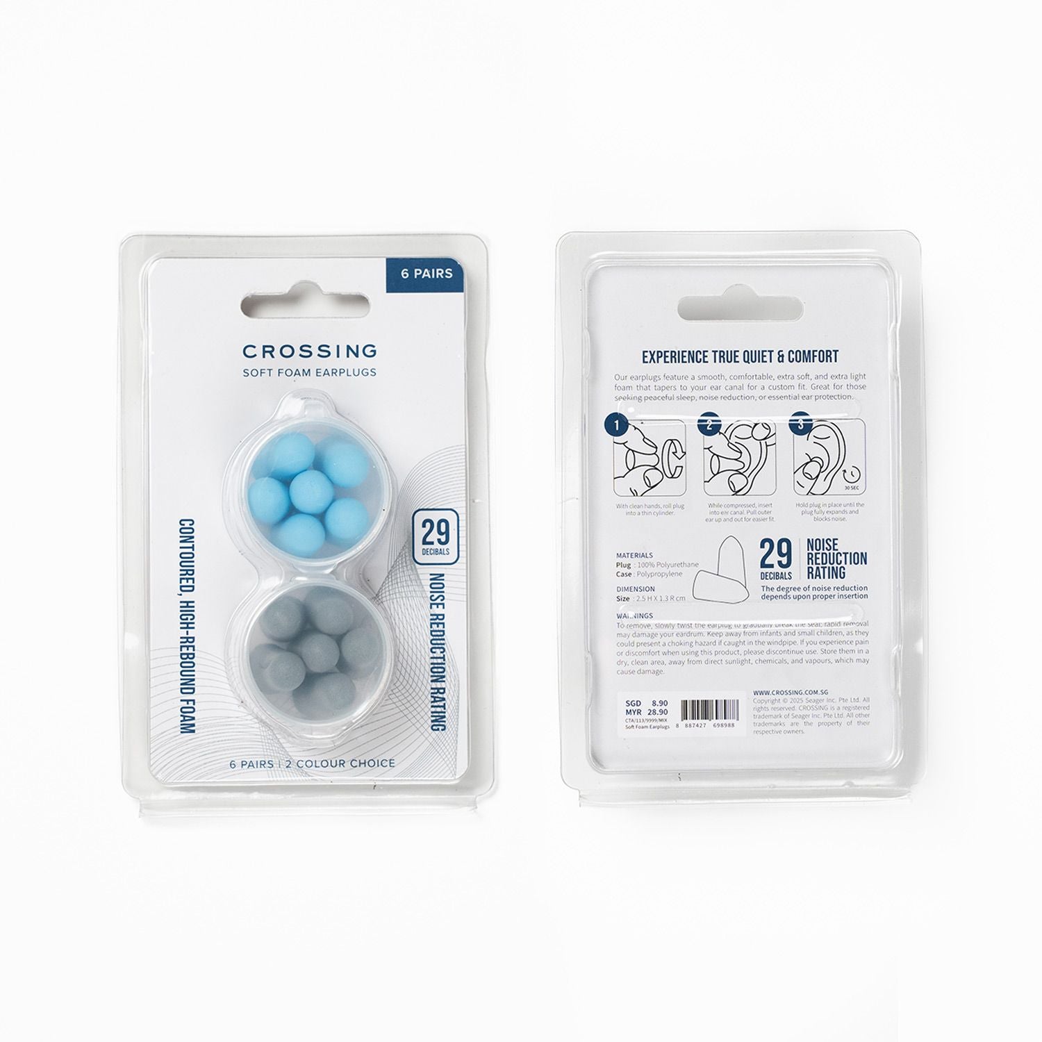 Crossing Soft Foam Earplugs 6 Pairs
