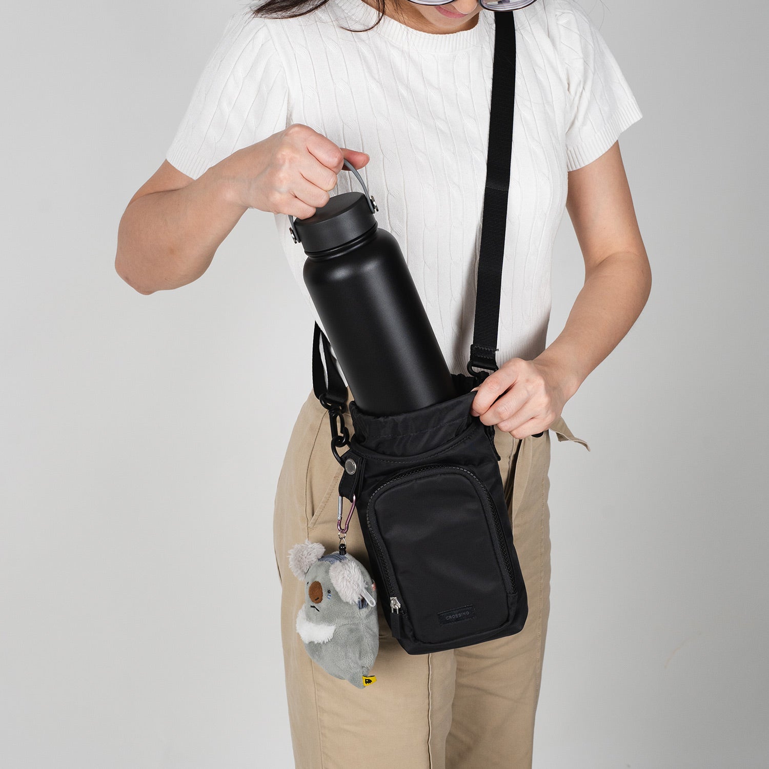 Crossing Water Bottle Crossbody Bag With Front Pocket 2L
