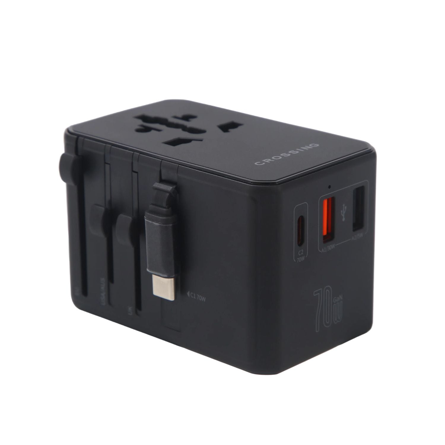 Crossing World Travel Adaptor 70W Pro With 2 X USB-A + 2 X USB-C With Built-In Type C Cable