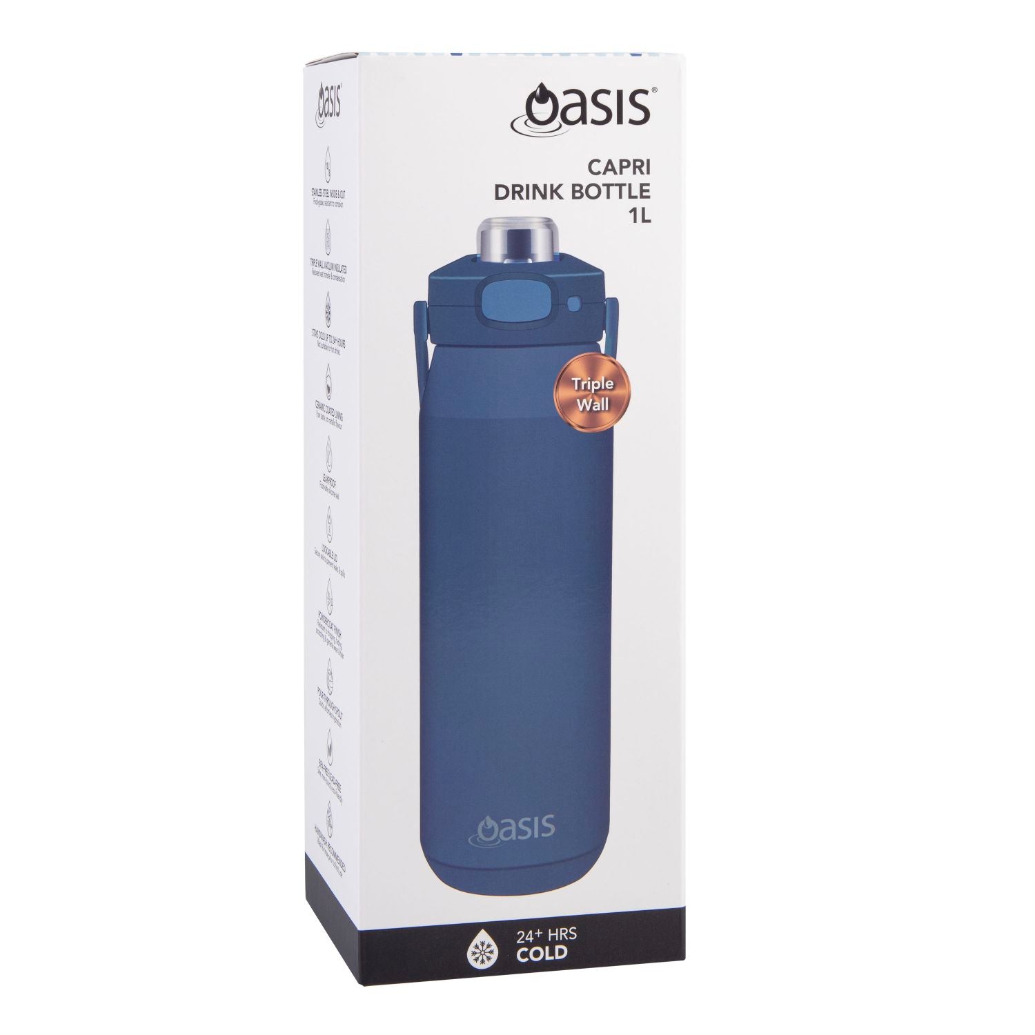 Oasis Ceramic S/S Triple Wall Capri Quick Release Drink Bottle 1L