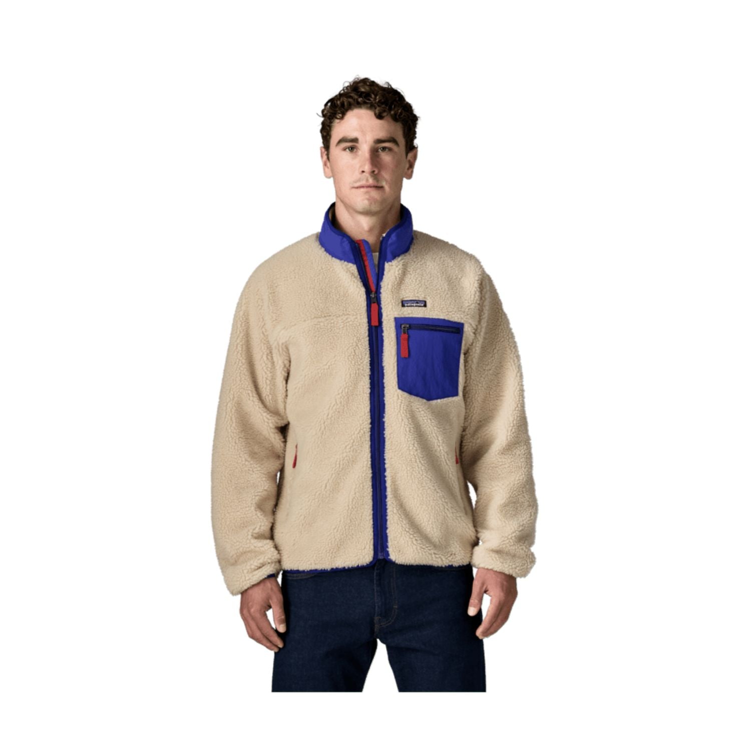 Patagonia Men's Classic Retro-X® Fleece Jacket (Dark Natural W/Cobalt Blue)