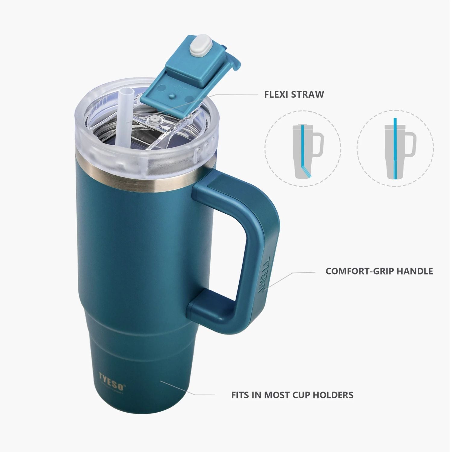 Tyeso Aura Leakproof 2 In 1 Sip & Straw Lid S/S Vacuum Tumbler 1200ml