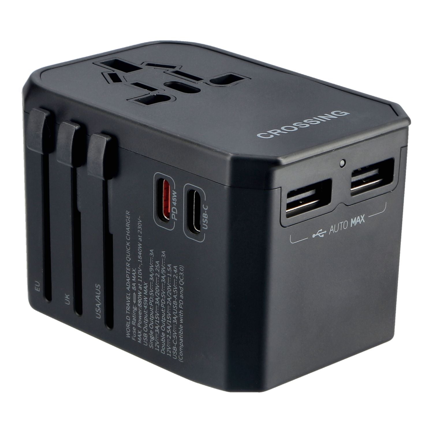 Crossing World Travel Adapter 45w With 2 USB C And 2 USB 3.0 A