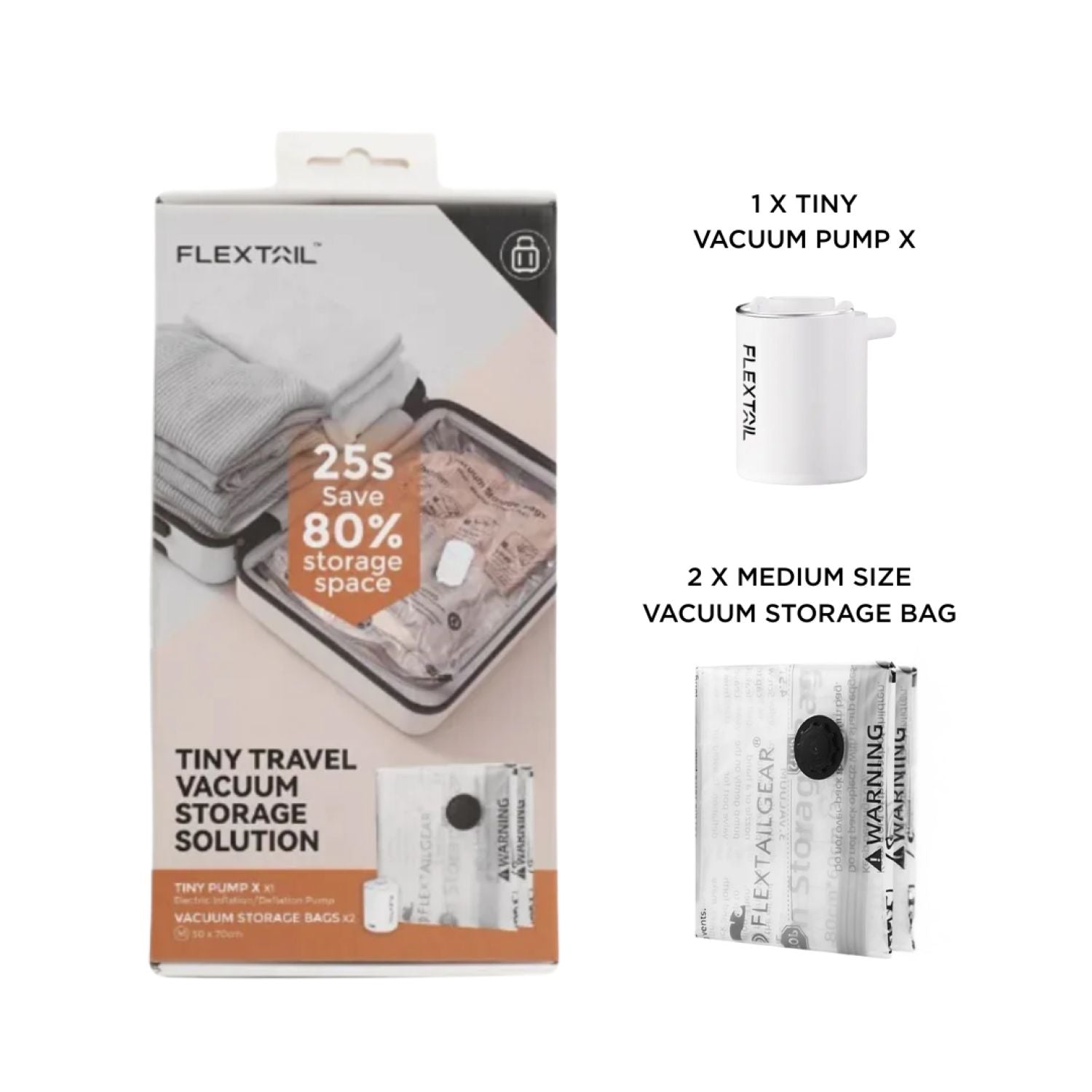 Flextail Bundle Set (Tiny Pump X (White) + 2 M Size Vacuum Storage Bag)