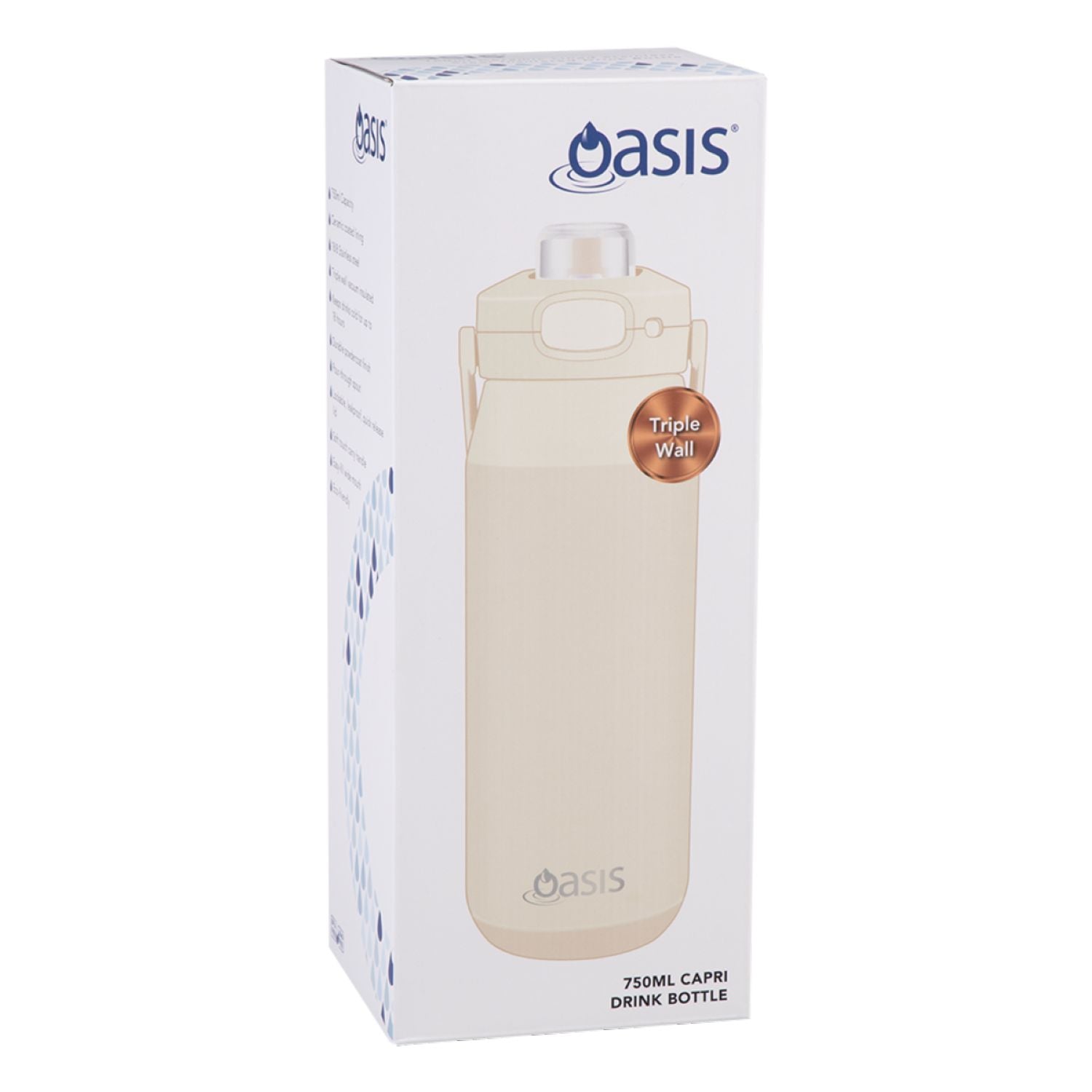 Oasis Ceramic Stainless Steel Triple Wall Capri Quick Release Drink Bottle 750ML