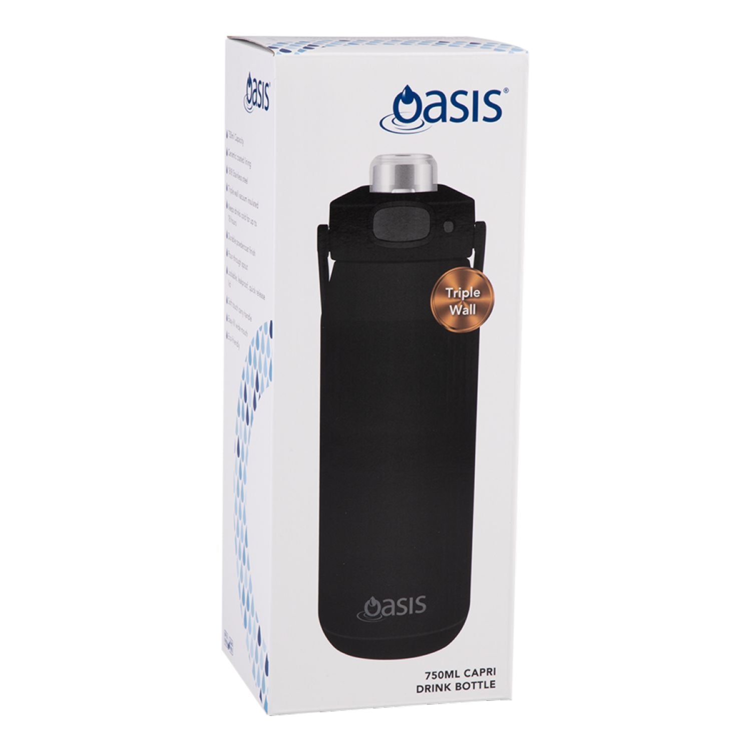 Oasis Ceramic Stainless Steel Triple Wall Capri Quick Release Drink Bottle 750ML