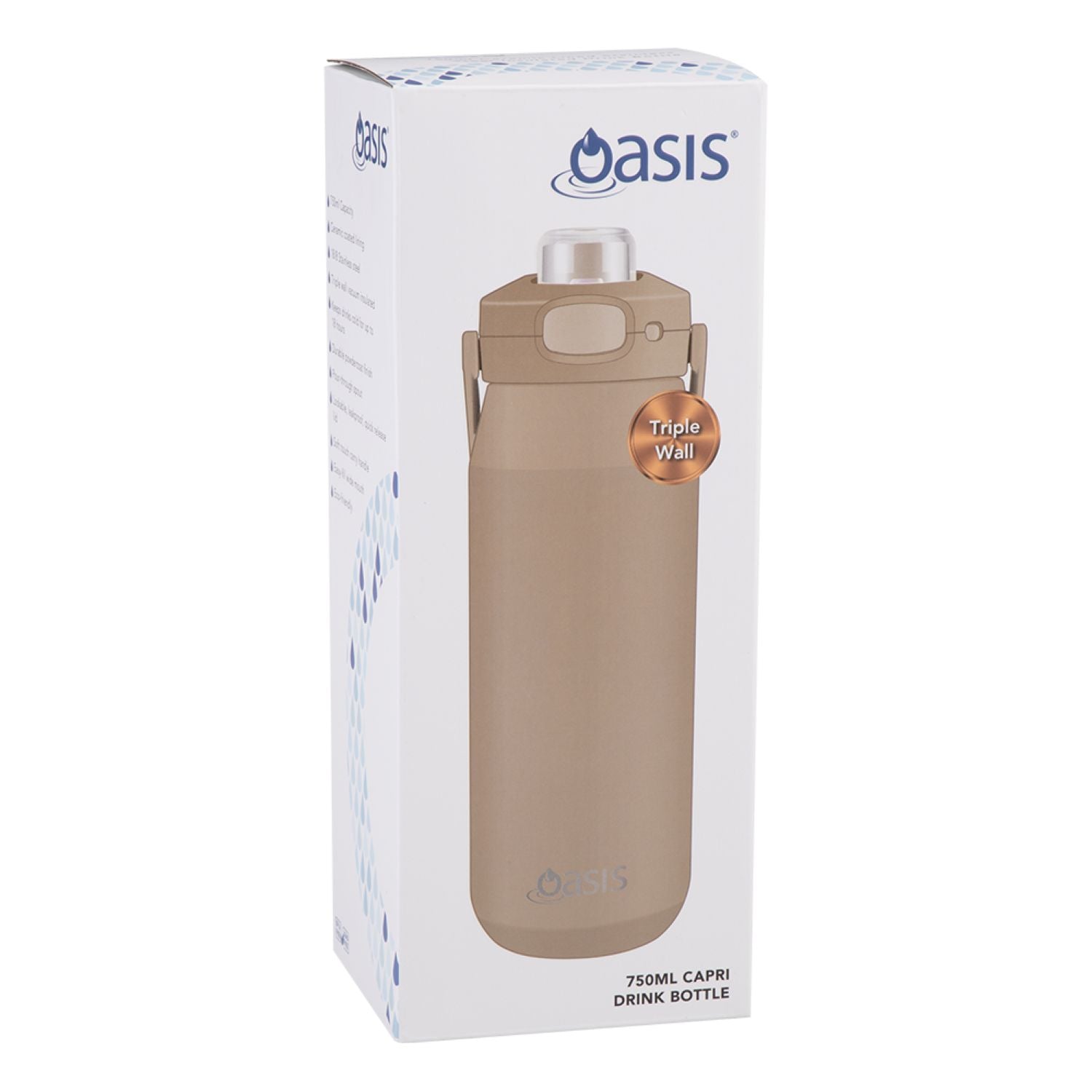 Oasis Ceramic Stainless Steel Triple Wall Capri Quick Release Drink Bottle 750ML