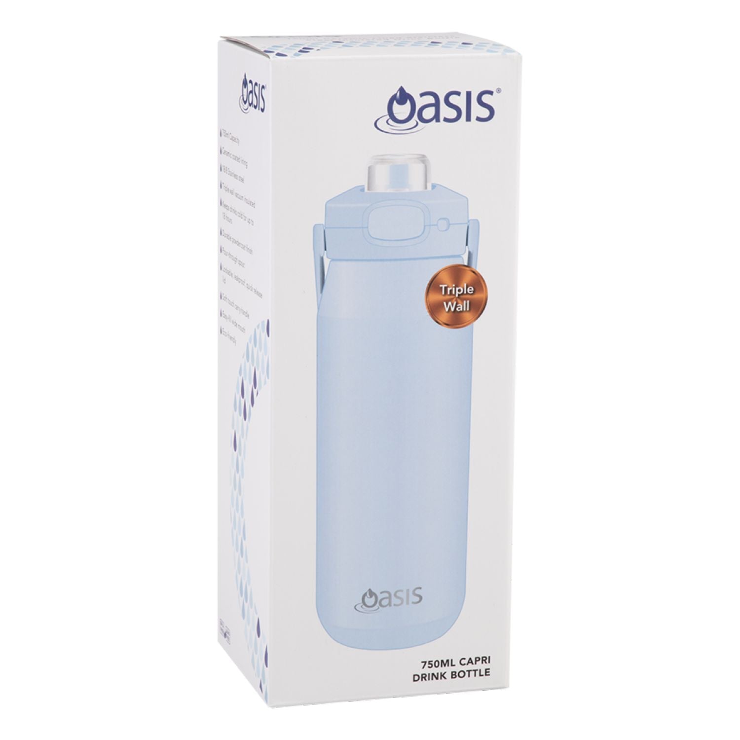 Oasis Ceramic Stainless Steel Triple Wall Capri Quick Release Drink Bottle 750ML