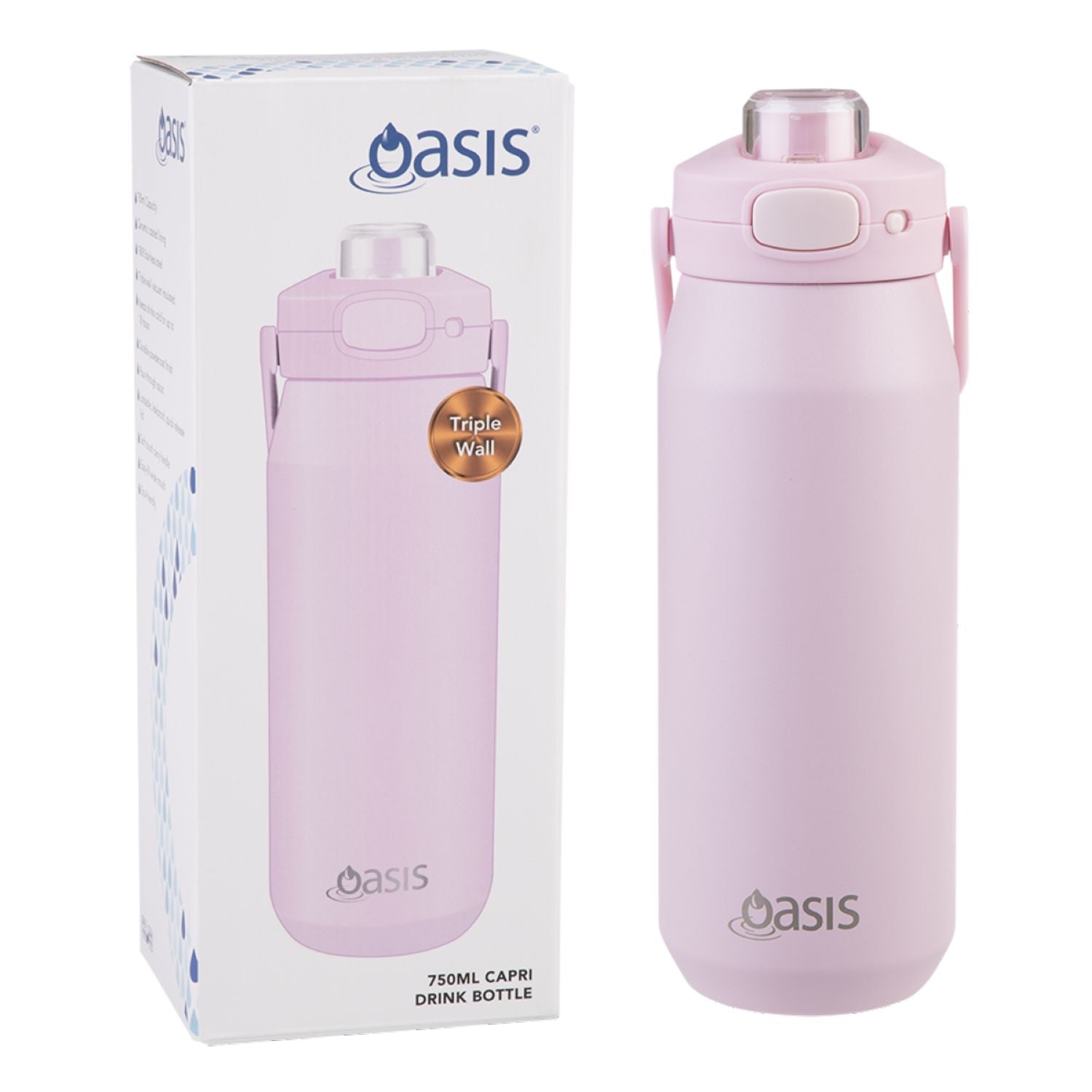 Oasis Ceramic Stainless Steel Triple Wall Capri Quick Release Drink Bottle 750ML