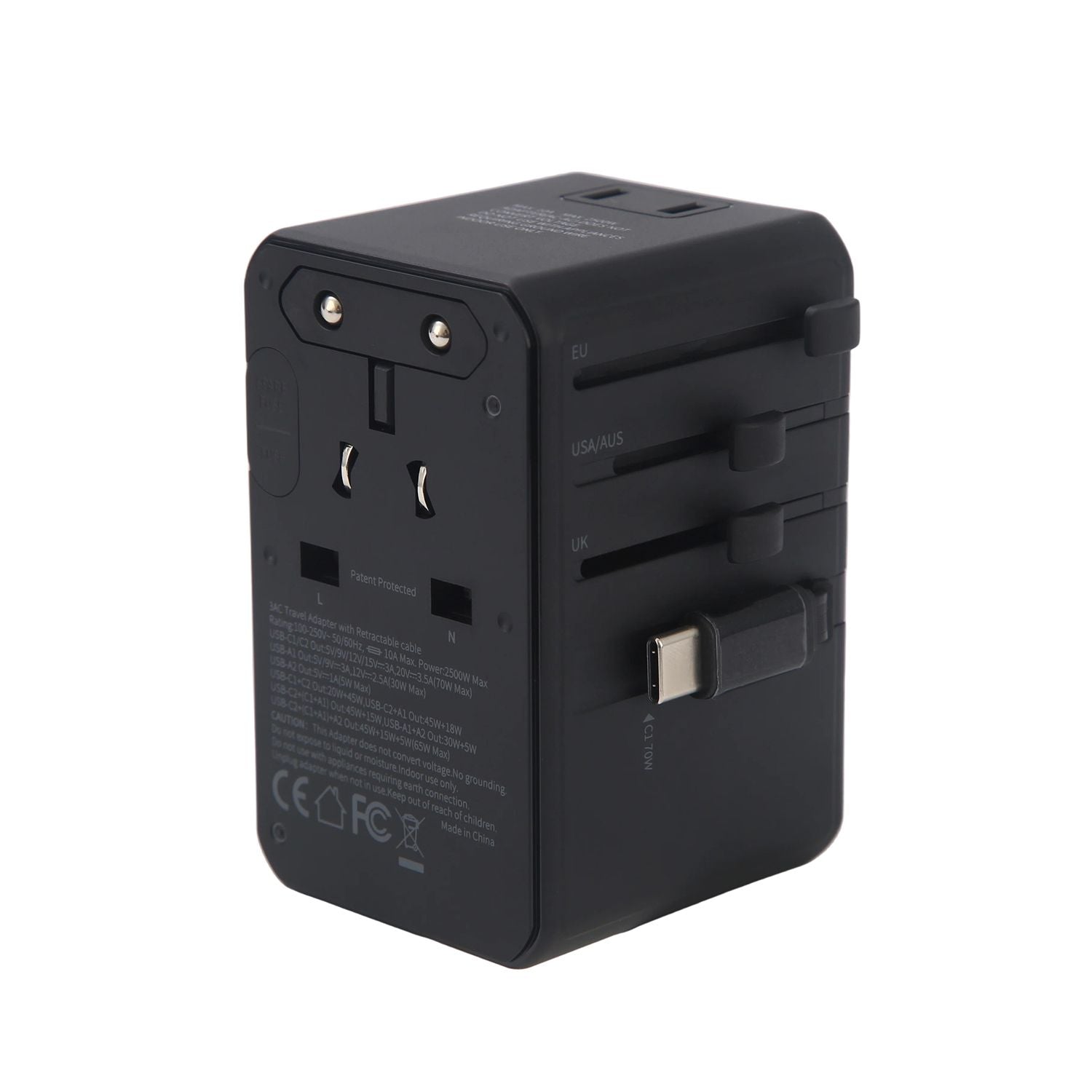 Crossing World Travel Adaptor 70W Pro With 2 X USB-A + 2 X USB-C With Built-In Type C Cable