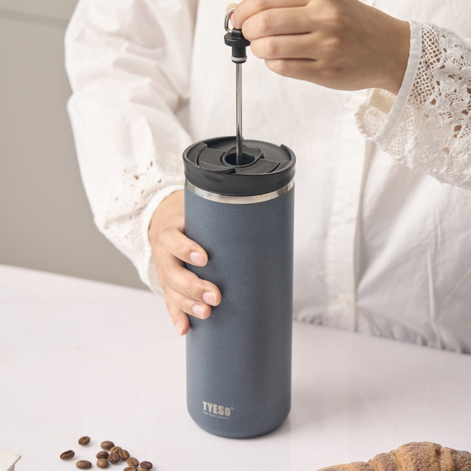 Tyeso Vant Leakproof Multi Press S/S Vacuum Tumbler 600ML - White